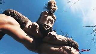 A passionate girl has sex with boyfriend in the fresh air