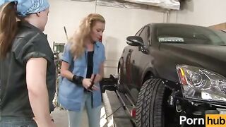 The cute lesbian couple has sex in the garage, diving deep