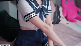 A cute schoolgirl got a creampie and a hot facial finish