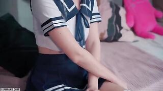 A cute schoolgirl got a creampie and a hot facial finish
