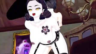 Alcina Dimitrescu gets fucked doggystyle, hand job cum on face in anime