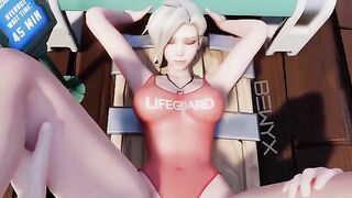 Femboy Mercy takes American cock in missionary pose - Part 2