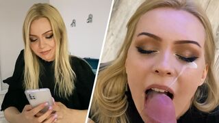 A beautiful neighbor came to visit and offered a blowjob, showcasing Lis Evans’ stunning 34C curves