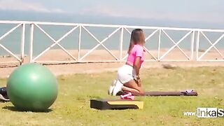 Peruvian gym teacher got her pussy wet while exercising in front of the camera