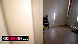 A hot step sister performs a naughty show for her online audience
