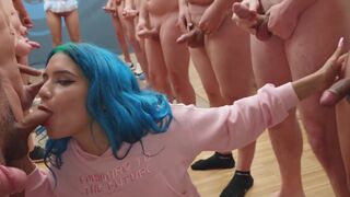 Min Galilea swallows 64 huge cumshots in mouthful bukkake, a stunning performance!