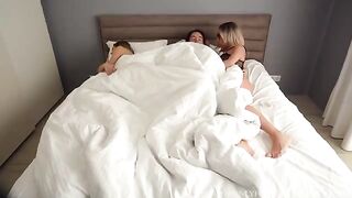 The hot blonde seduced her stepson and his girlfriend in steamy threesome