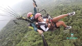 Colombian girl Mariana Martix squirts while paragliding in the forest