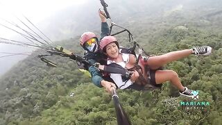 Colombian girl Mariana Martix squirts while paragliding in the forest