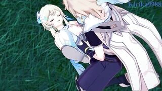 Aether and Futa Lumine fucked in the meadow - Genshin Impact