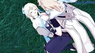 Aether and Futa Lumine fucked in the meadow - Genshin Impact