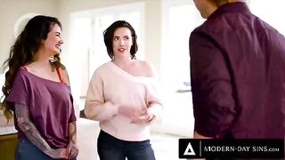 Casey Calvert and Arabelle Raphael share a thick dick in an intense FFM threesome