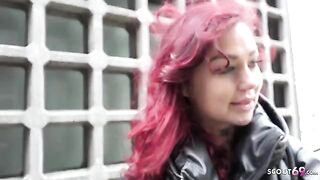 German college girl Ria Red gets picked up and fucked on camera in a raw casting session