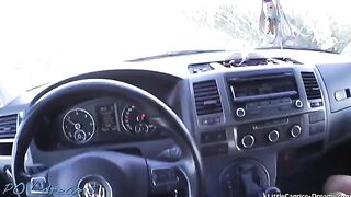 Horny hitchhiker Little Caprice gets banged in the car on streetwork