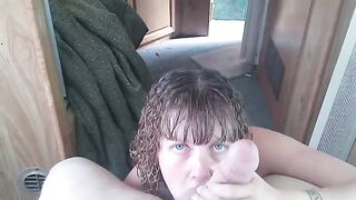Lavender Joy shows her total submission by taking a huge cock in her mouth and swallowing the cum