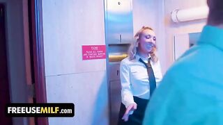 Hot bathroom attendant seduces people in a special way in the bathroom