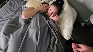 Short time pissing on girls in bed and they wet their panties