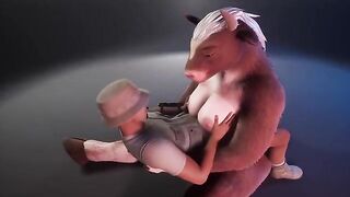 A furry cow is milking a park ranger in this funny animation