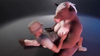 A furry cow is milking a park ranger in this funny animation