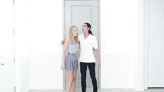 Skinny blonde Madison Summers fucked in the kitchen with intense passion