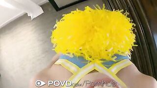 The cheerleader got her face covered with sperm after hard sex