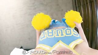 The cheerleader got her face covered with sperm after hard sex