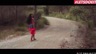 Petite brunette Alexa Tomas pisses in public before giving a blowjob