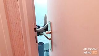I spy on my stepsister while she rubs her pussy. I offered her my cock and she accepted!