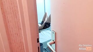 I spy on my stepsister while she rubs her pussy. I offered her my cock and she accepted!