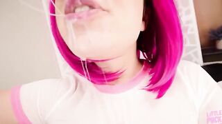 A freaky girl gets her face covered with cum multiple times