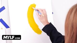 Artistic MILF with big tits seduces her nude male model for hardcore sex