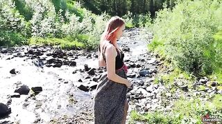A sexy girl wanted to have sex and got a creampie outdoors