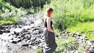 A sexy girl wanted to have sex and got a creampie outdoors