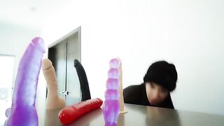 I fucked my ass and pussy with the neighbor's dildos until I squirted