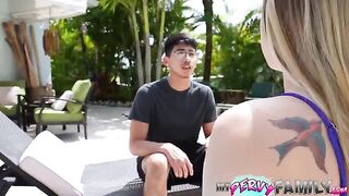 The stepsister is getting out of a wet pussy to hide from her stepbrother