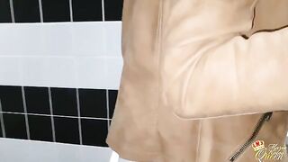 Pervert dude fucked brunette bitch in the toilet of the theater