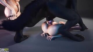 Furry girls are getting fucked by a big cock monster