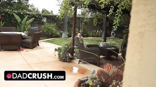 Fit girl lets pervert stepdad finger and fuck her by the pool in taboo action