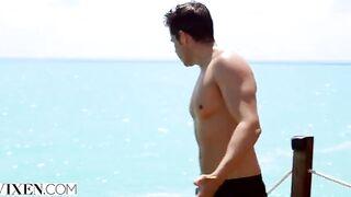 Skinny brunette Gianna Dior gets fucked on a deserted beach