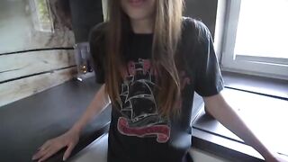 A neighbour woke up with a hangover and saw a sexy girl in his kitchen