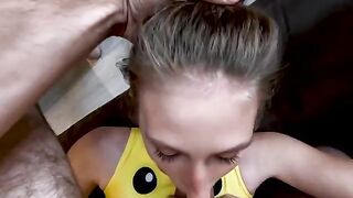 The cute girl has a big dick and fucks with a charming blond boy