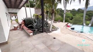 Girl has sex with her boyfriend and his stepsister in the pool