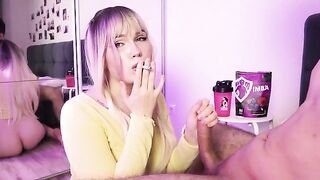 A cute girl might smoke a cigarette or suck a cock