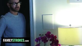 The stepdaughter, a playful teen with a penchant for pleasure, satisfies her stepdad while her stepmom is in the same room