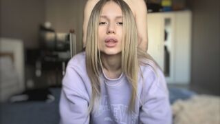A cute girl shows her body and helps her boyfriend cum