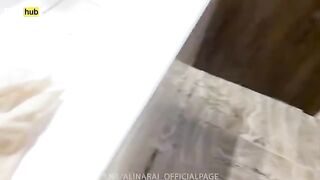 The young guy crouched when he saw his hot stepmom in the shower
