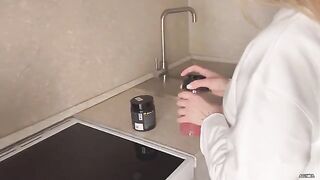 The insolent girlfriend gets fucked for throwing legs on the table
