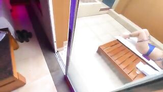 Redhead brunette deepthroat blowjob in a bikini with employee in a public place