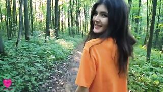 A girl on a forest walk got hungry, got fucked by a guy