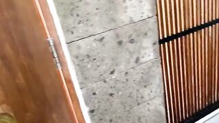 A girl with a brace is trying to pay her rent in a unique way